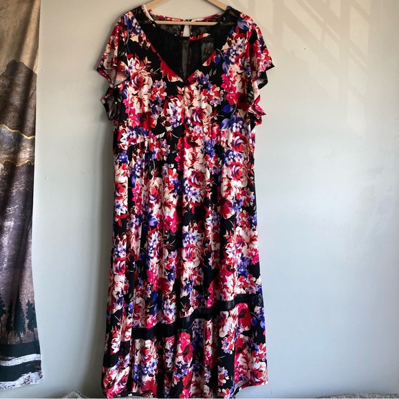 torrid Dresses & Skirts - NWT Torrid Skater Midi Dress-Studio Knit Lace Floral Black Size 4X